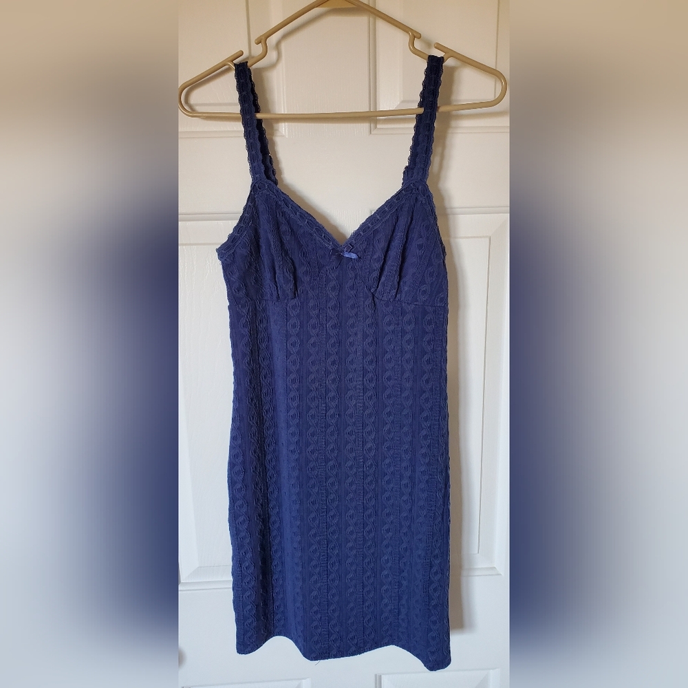 No Boundaries NOBO Dress M 8/10 Cable Knit Lined Navy Lace Trimmed Mini New - Picture 2 of 7